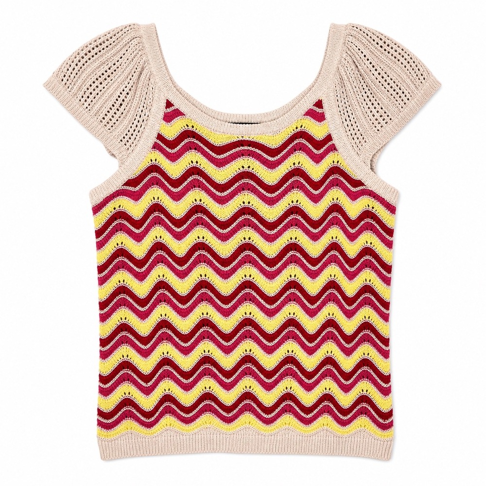 Boho Crochet Sweater Tank Yellow Pink Chevron Cap Sleeve XL NWT‎